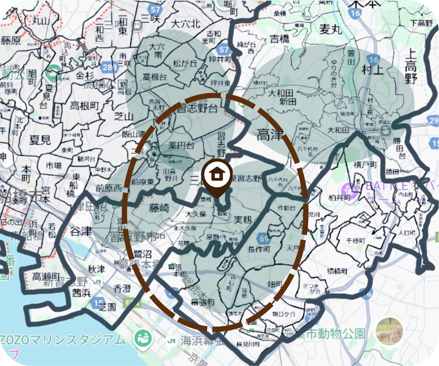 フラクタル訪問看護 船橋 訪問エリアマップ - 船橋市・習志野市・八千代市・千葉市花見川区